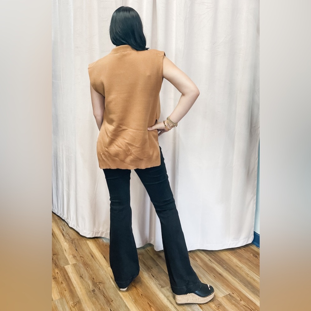 Entro camel solid knit pullover top with split st… - image 4